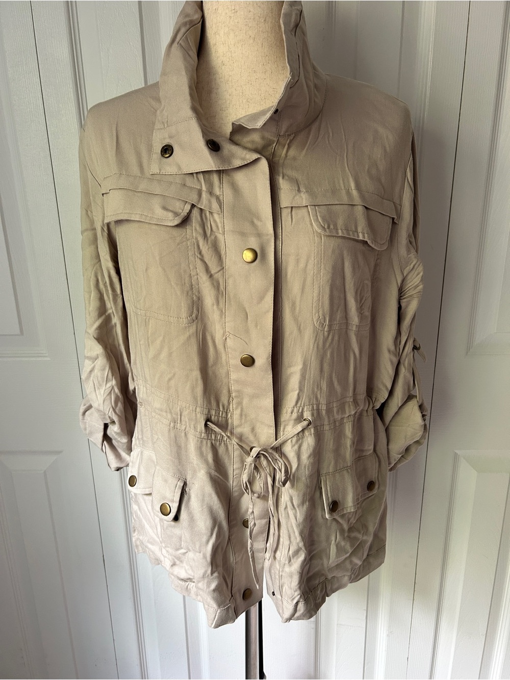 DownEast Light Beige Drawstring Utility Jacket for Women